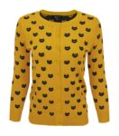Round Neck Cat Patterned Cardigan Sweater