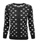 Round Neck Cat Patterned Cardigan Sweater