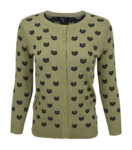 Round Neck Cat Patterned Cardigan Sweater