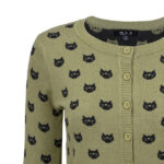 Round Neck Cat Patterned Cardigan Sweater